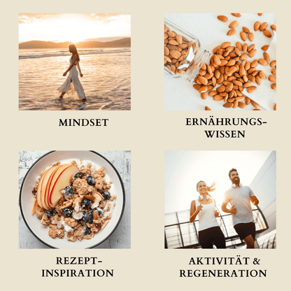 Die Themen des Jengovital Lifestyle Guides: Mindset, Ernährungswissen, Rezeptinspiration, Aktivität und Regeneration